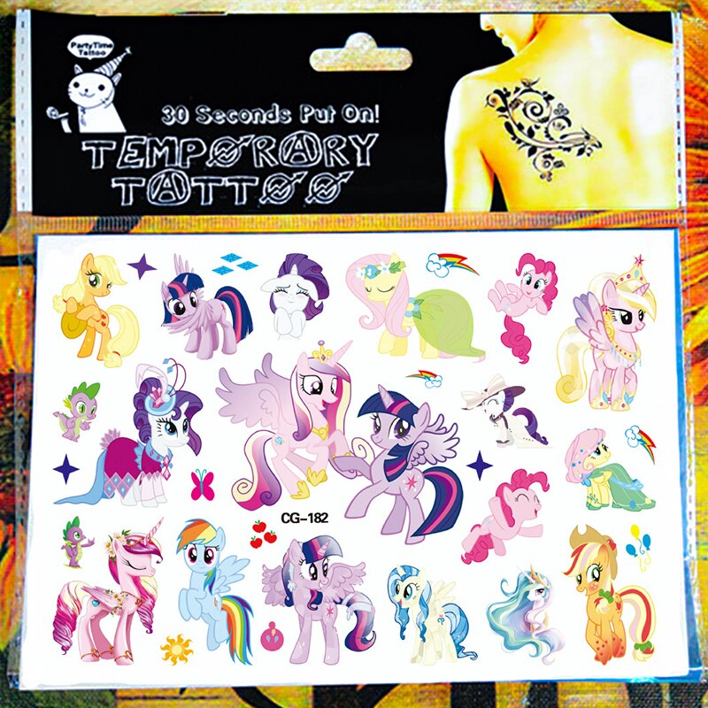 SHNAPIGN Cute Pony Children Cartoon Temporary Tattoos Sticker Fashion Summer Style Elsa Waterproof Girls Kids Boys Hot