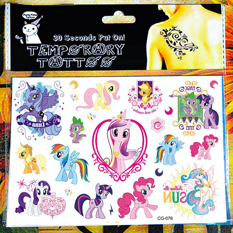 SHNAPIGN Cute Pony Children Cartoon Temporary Tattoos Sticker Fashion Summer Style Elsa Waterproof Girls Kids Boys Hot