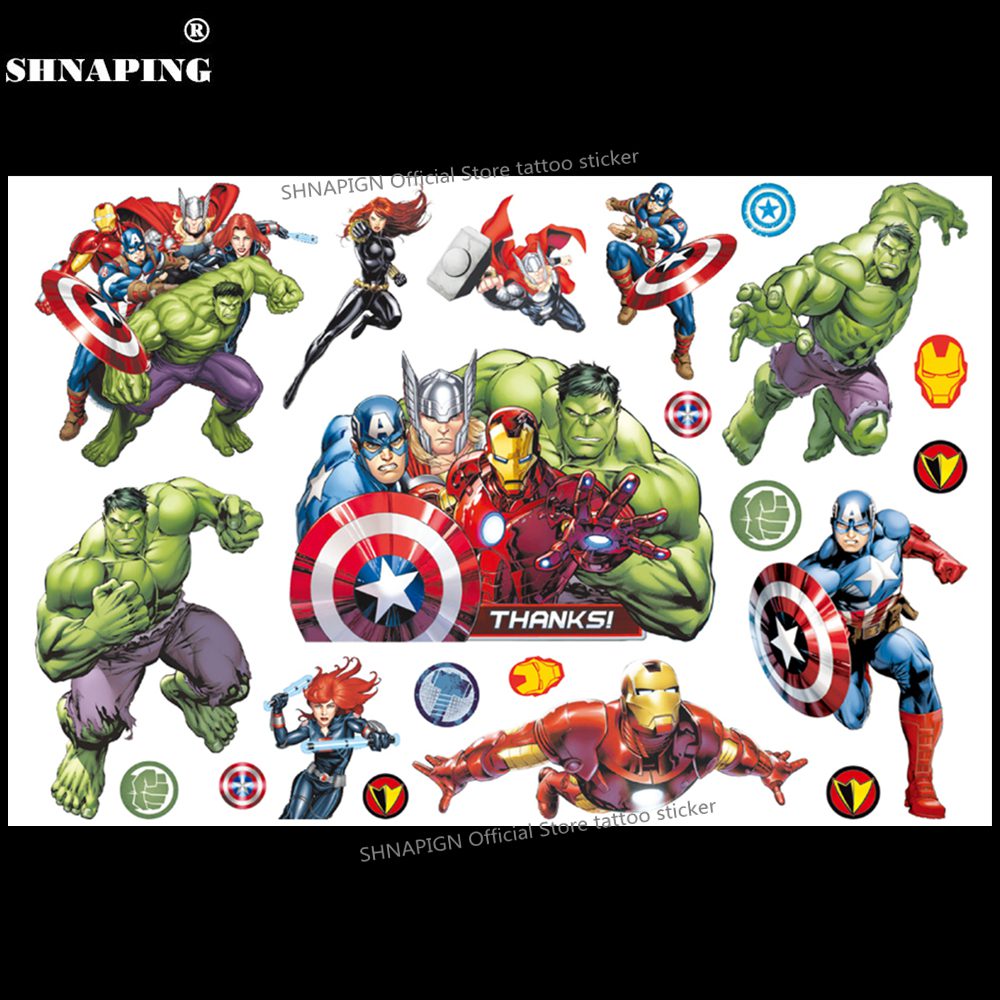 SHNAPIGN Hulk man Children Cartoon Temporary Tattoos Sticker Fashion Summer Style Elsa Waterproof Girls Kids Boys Hot