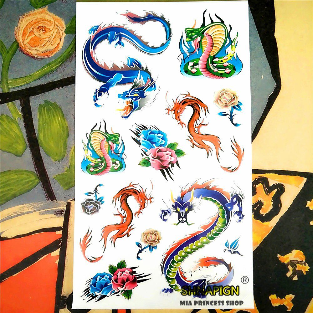 SHNAPIGN Colorful Snake Dragon Temporary Tattoo Body Art Flash Tattoo Stickers 17*10cm Waterproof Fake Car Styling Wall Sticker