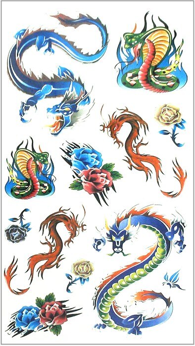 SHNAPIGN Colorful Snake Dragon Temporary Tattoo Body Art Flash Tattoo Stickers 17*10cm Waterproof Fake Car Styling Wall Sticker