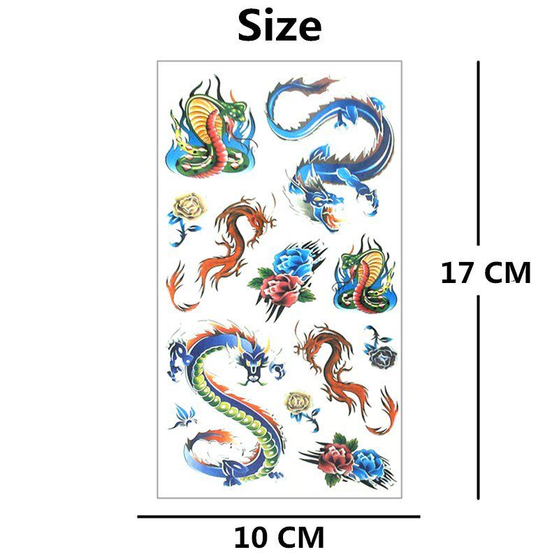 SHNAPIGN Colorful Snake Dragon Temporary Tattoo Body Art Flash Tattoo Stickers 17*10cm Waterproof Fake Car Styling Wall Sticker