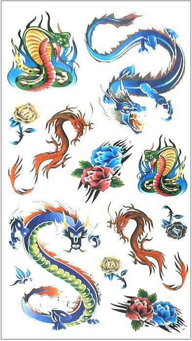 SHNAPIGN Colorful Snake Dragon Temporary Tattoo Body Art Flash Tattoo Stickers 17*10cm Waterproof Fake Car Styling Wall Sticker