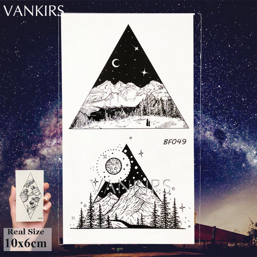 VANKIRS Triangle Ear Galaxy Hill Water Transfer Tattoos Stickers Men Fashion Small Temporary Tatoos Body Arm Fake Custom Tattoo