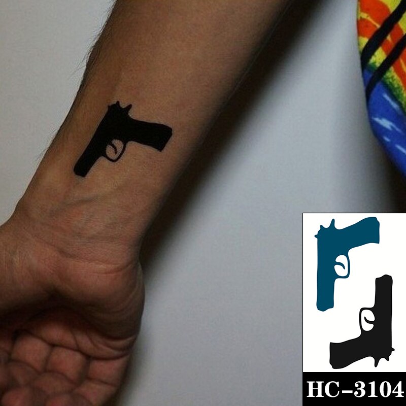 Waterproof Temporary Tattoo Sticker Black Switch Gun Bird Flower Letter Body Art Fake Tattoos Flash Tatoos Ear Arm for Men Women