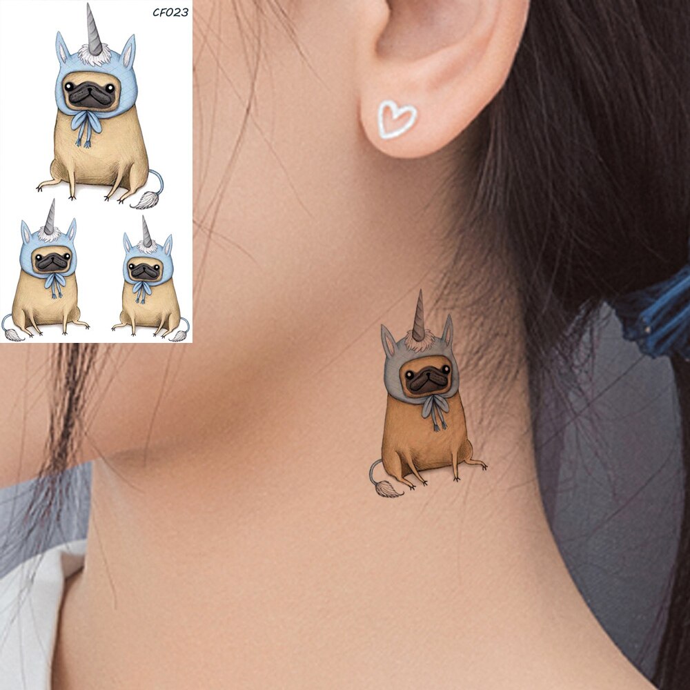 3D Watercolor Dogs Unicorn Cartoon Tattoos Stickers Women Ear Neck Art Tattoo Temporary Cute Kids In Bulk Tatoos Waterproof Fake