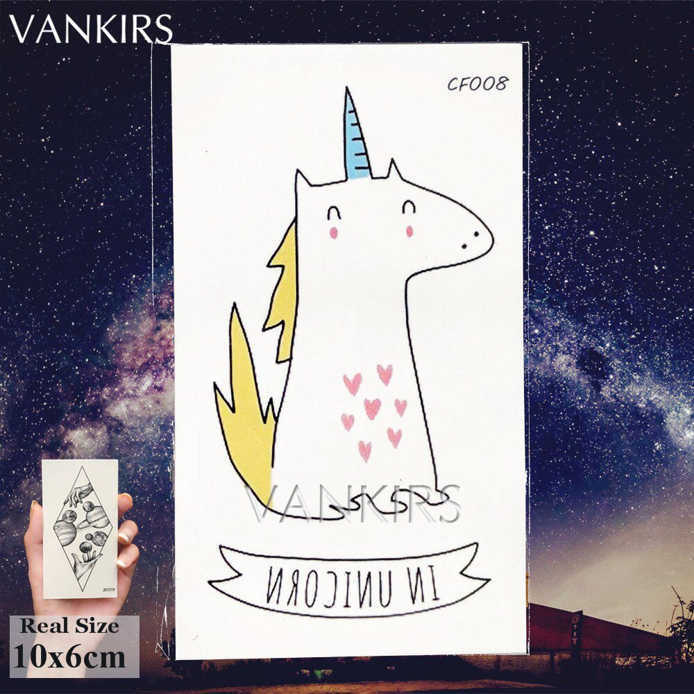 3D Watercolor Dogs Unicorn Cartoon Tattoos Stickers Women Ear Neck Art Tattoo Temporary Cute Kids In Bulk Tatoos Waterproof Fake