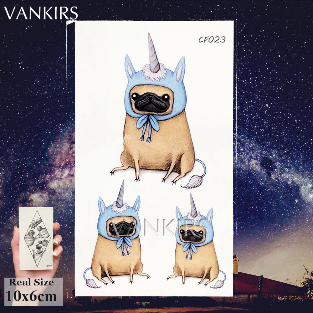 3D Watercolor Dogs Unicorn Cartoon Tattoos Stickers Women Ear Neck Art Tattoo Temporary Cute Kids In Bulk Tatoos Waterproof Fake