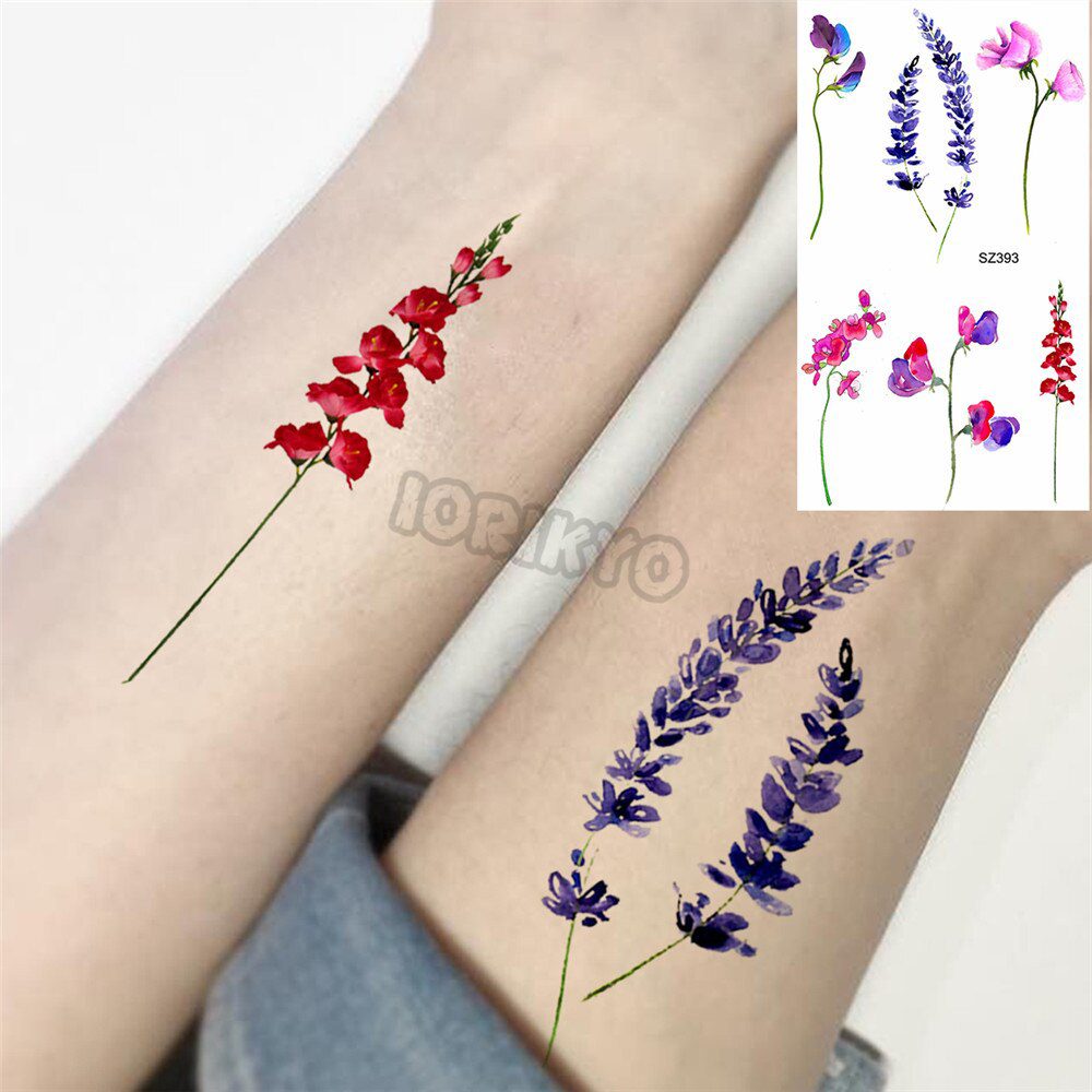 Colorful Hummingbird Small Temporary Tattoos For Women Girls Lavender Plum Blossom Fake Tattoo Sticker Wedding Neck Tatoos Ear