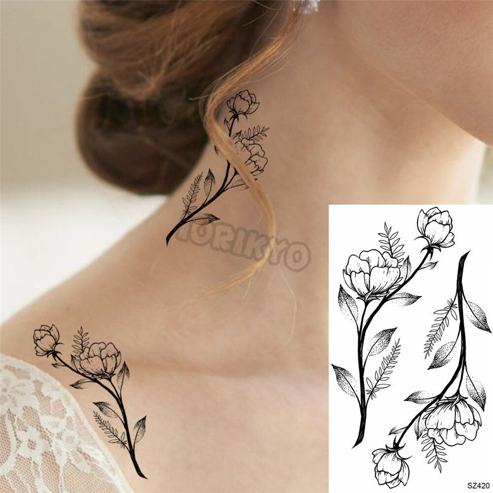 Colorful Hummingbird Small Temporary Tattoos For Women Girls Lavender Plum Blossom Fake Tattoo Sticker Wedding Neck Tatoos Ear