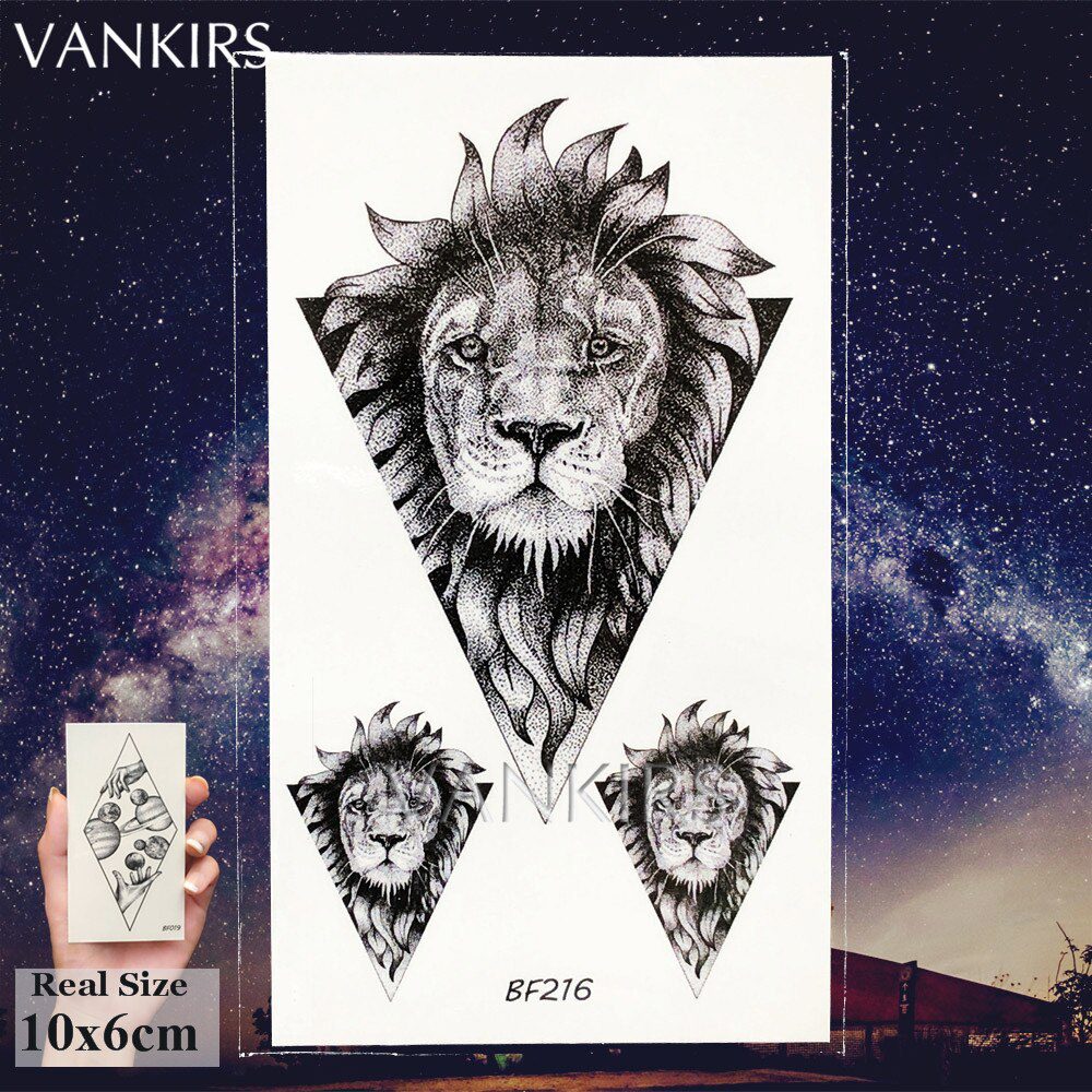 Small Geometric Africa Lion Animals Tribal Tattoos For Men Stickers Body Arm Art Temporary Tattoo Neck Ear Fake Tatoos For Women