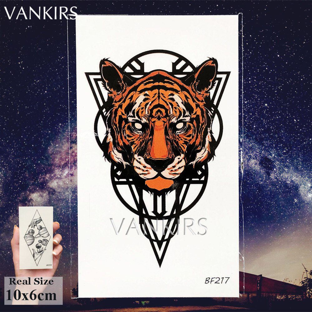 Small Geometric Africa Lion Animals Tribal Tattoos For Men Stickers Body Arm Art Temporary Tattoo Neck Ear Fake Tatoos For Women