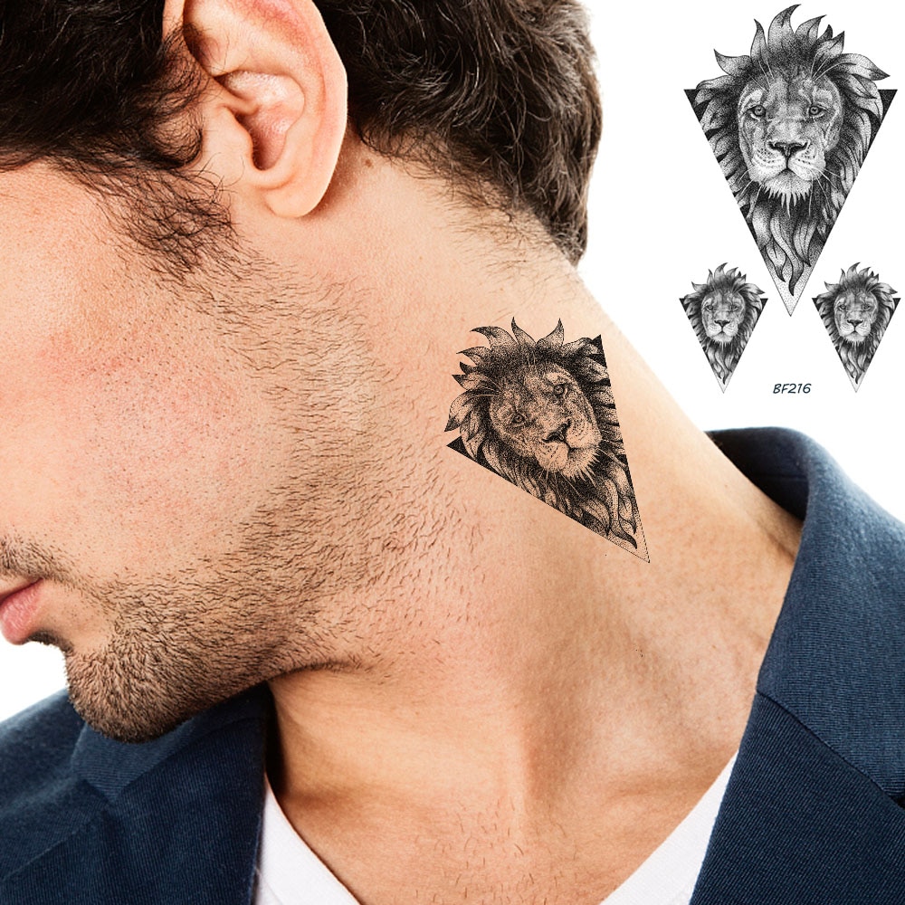 Small Geometric Africa Lion Animals Tribal Tattoos For Men Stickers Body Arm Art Temporary Tattoo Neck Ear Fake Tatoos For Women