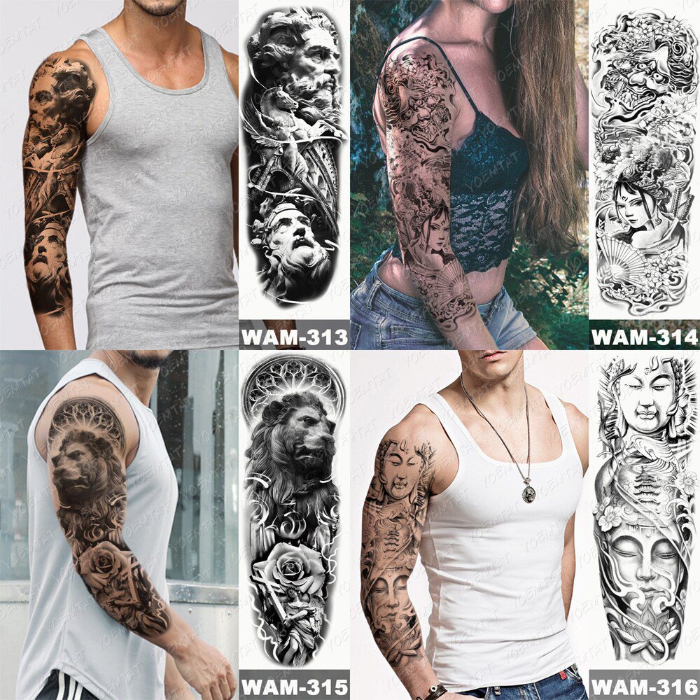 Large Arm Sleeve Tattoo Ninetales Sakura Cat Demon Waterproof Temporary Tattoo Stickers Japanese Body Art Full Fake Tatoo Women