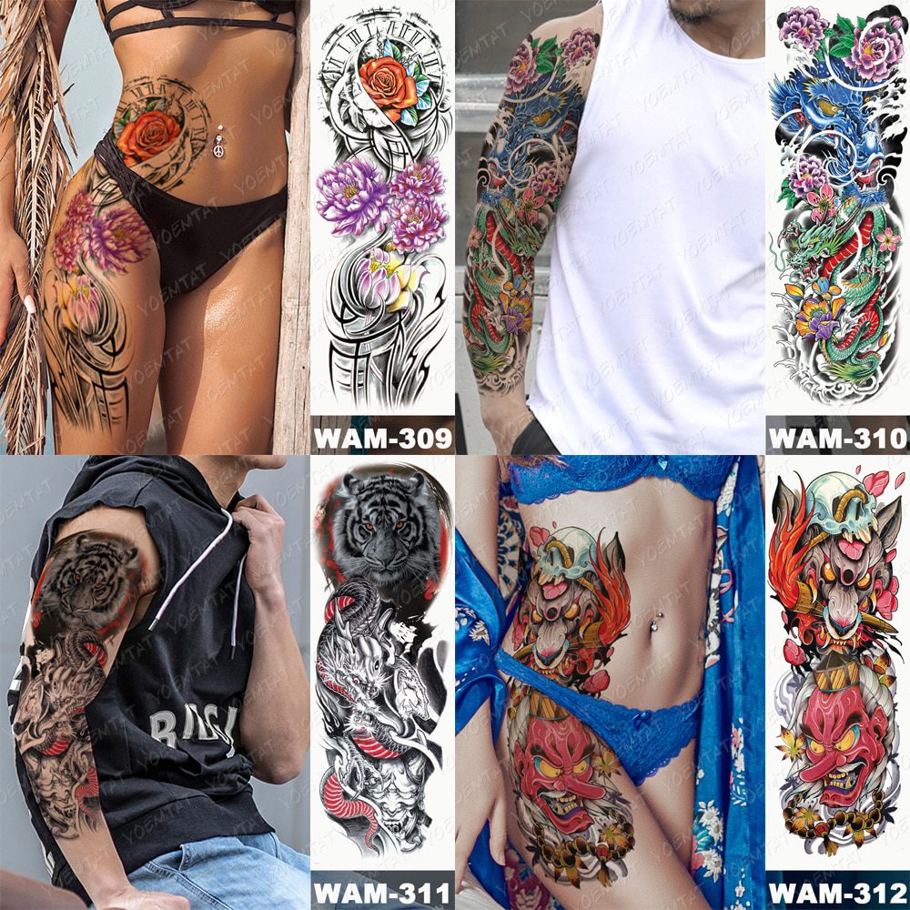 Large Arm Sleeve Tattoo Ninetales Sakura Cat Demon Waterproof Temporary Tattoo Stickers Japanese Body Art Full Fake Tatoo Women