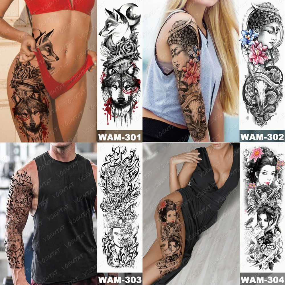 Large Arm Sleeve Tattoo Ninetales Sakura Cat Demon Waterproof Temporary Tattoo Stickers Japanese Body Art Full Fake Tatoo Women