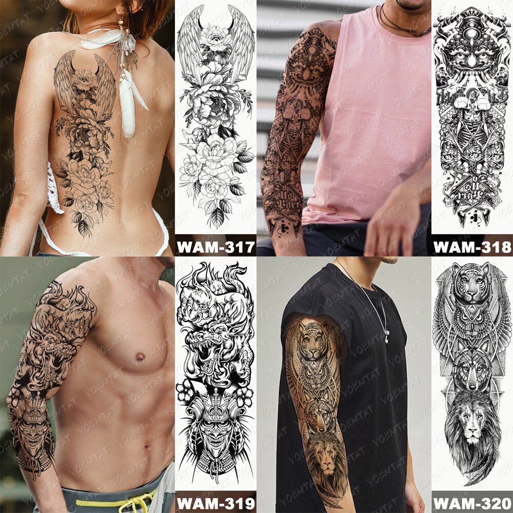 Large Arm Sleeve Tattoo Ninetales Sakura Cat Demon Waterproof Temporary Tattoo Stickers Japanese Body Art Full Fake Tatoo Women