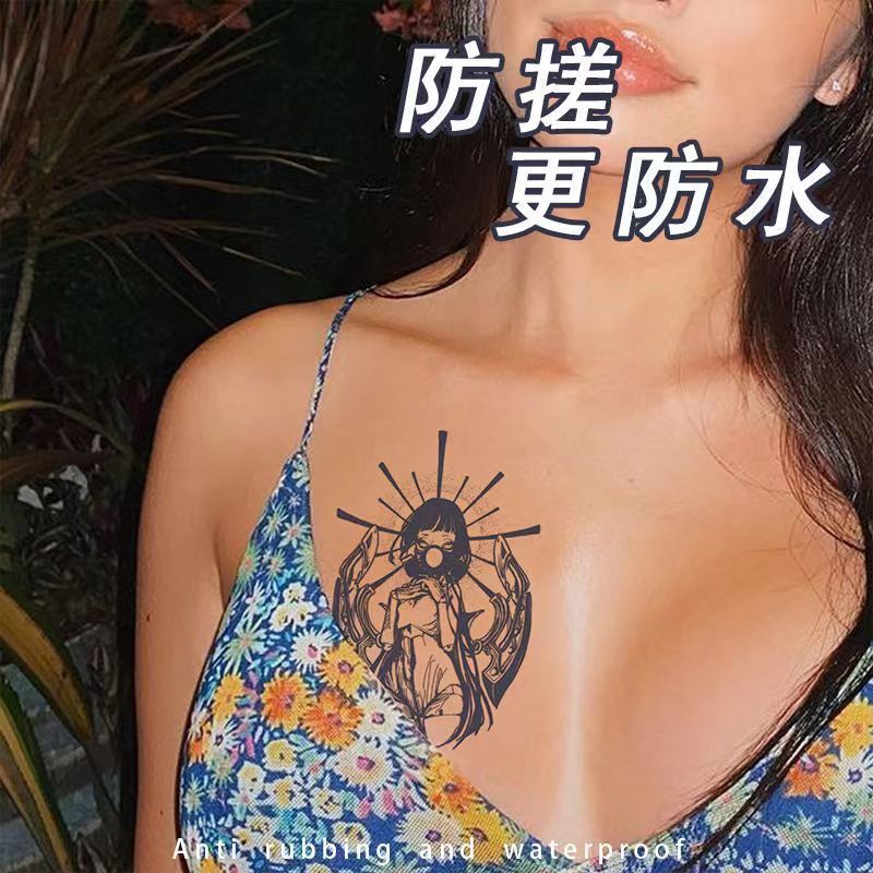Goth Assassin Fake Tattoo for Women Arm Lasting Waterproof Art Herb Juice Stickers Temporary Tattoo Japanese Girl Tattoo Sticker