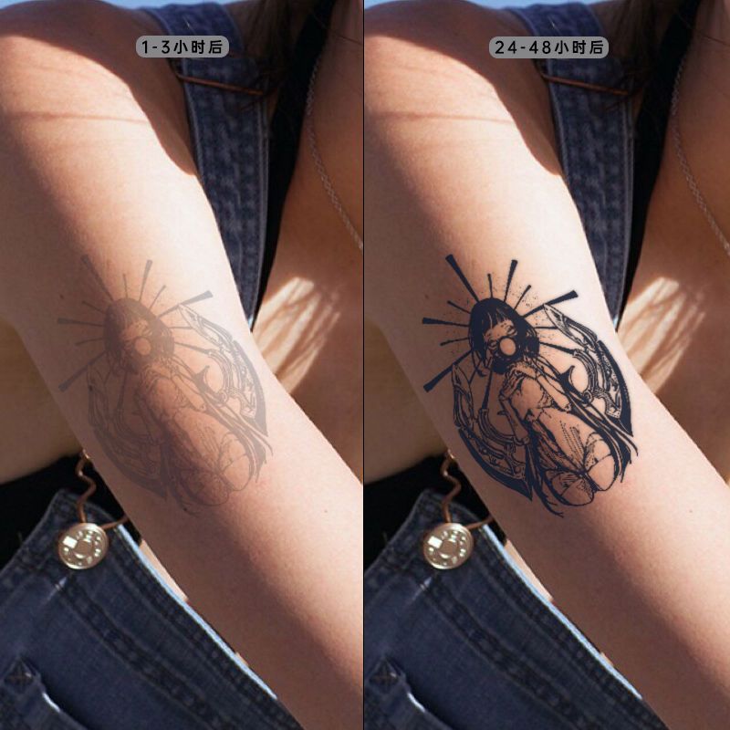 Goth Assassin Fake Tattoo for Women Arm Lasting Waterproof Art Herb Juice Stickers Temporary Tattoo Japanese Girl Tattoo Sticker