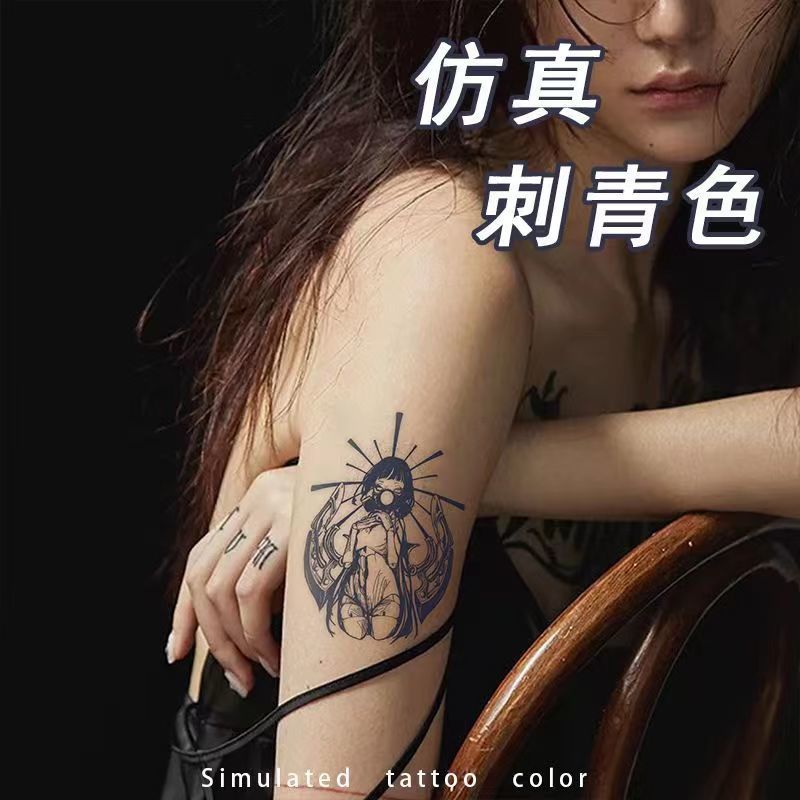 Goth Assassin Fake Tattoo for Women Arm Lasting Waterproof Art Herb Juice Stickers Temporary Tattoo Japanese Girl Tattoo Sticker