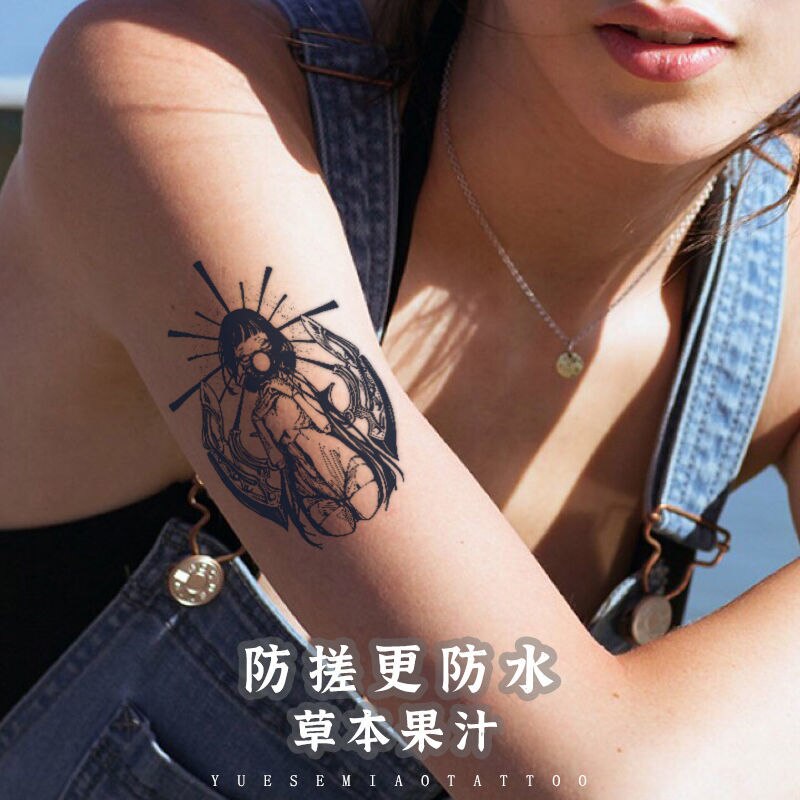 Goth Assassin Fake Tattoo for Women Arm Lasting Waterproof Art Herb Juice Stickers Temporary Tattoo Japanese Girl Tattoo Sticker