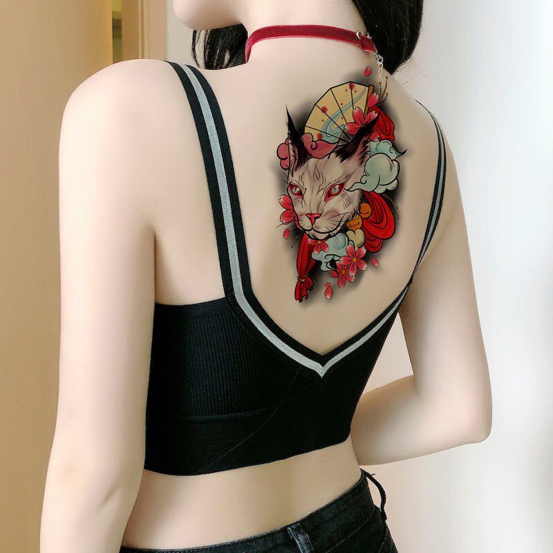 Anime Fake Tattoo for Women Waterproof Cartoon Cat Tattoo Japanese Ukiyos Lasting Sticker Arm Art Stickers Temporary Tattoo