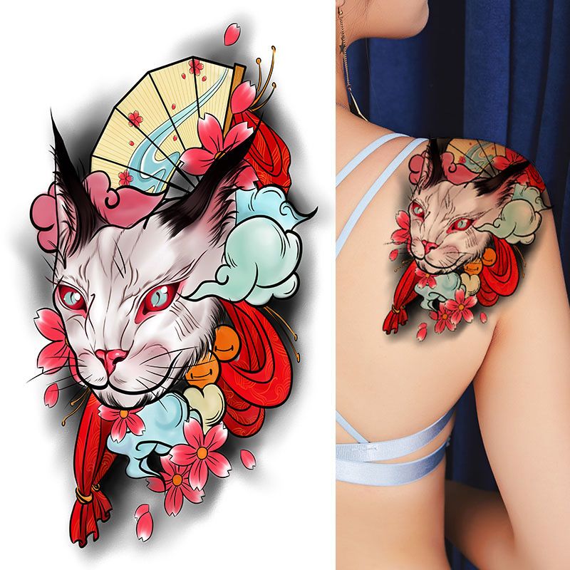 Anime Fake Tattoo for Women Waterproof Cartoon Cat Tattoo Japanese Ukiyos Lasting Sticker Arm Art Stickers Temporary Tattoo