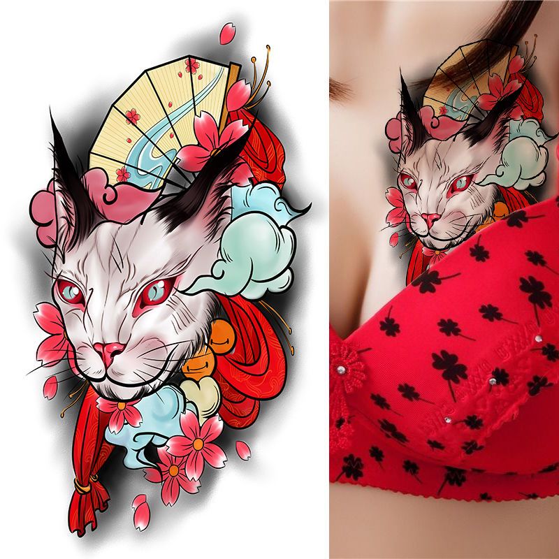 Anime Fake Tattoo for Women Waterproof Cartoon Cat Tattoo Japanese Ukiyos Lasting Sticker Arm Art Stickers Temporary Tattoo