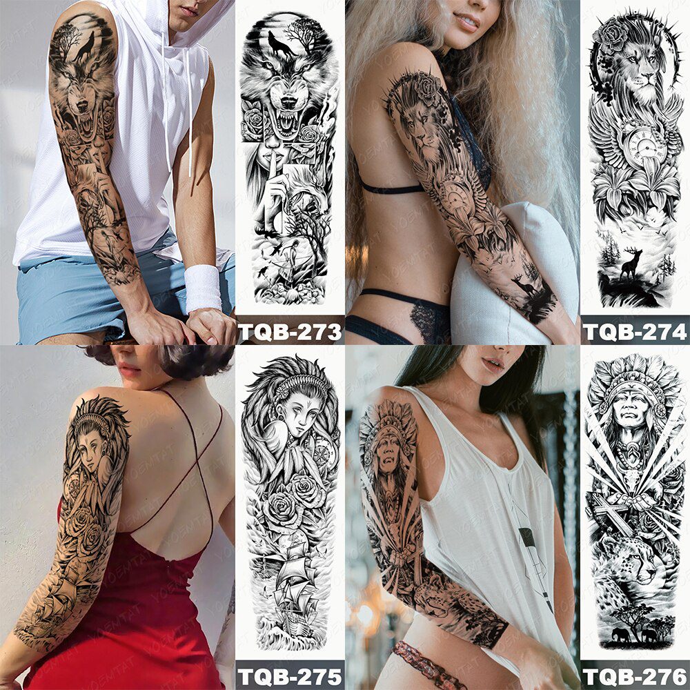 Large Full Arm Sleeve Tattoo Japanese Traditional Dragon Waterproof Temporary Tatoo Sticker Black Ink Men Women Body Art Tatto