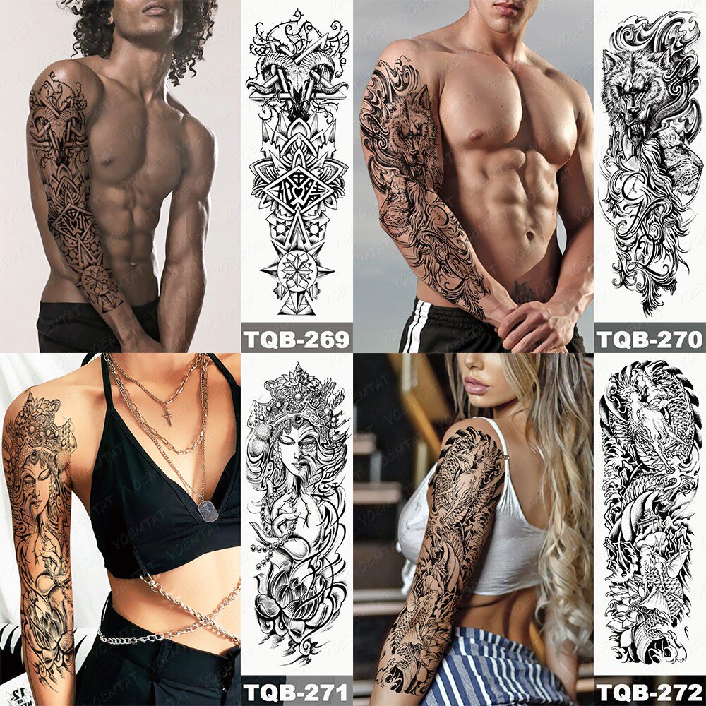 Large Full Arm Sleeve Tattoo Japanese Traditional Dragon Waterproof Temporary Tatoo Sticker Black Ink Men Women Body Art Tatto