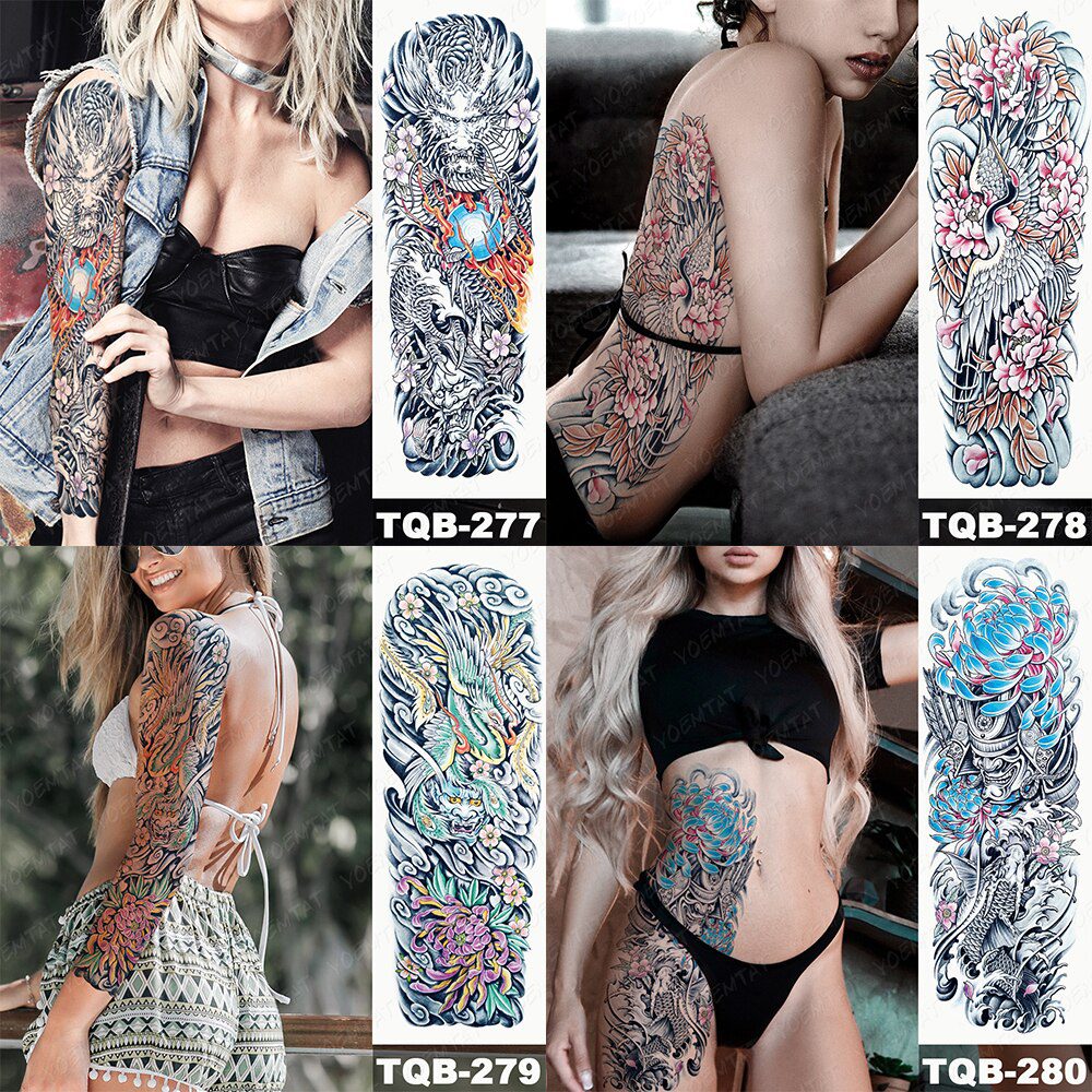 Large Full Arm Sleeve Tattoo Japanese Traditional Dragon Waterproof Temporary Tatoo Sticker Black Ink Men Women Body Art Tatto