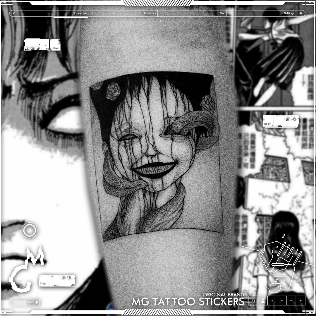 12*19cm Japanese Horror Man Dark Black Alternative Monster Girl Pattern Flower Arm Waterproof Tattoo Stickers for Men and Women