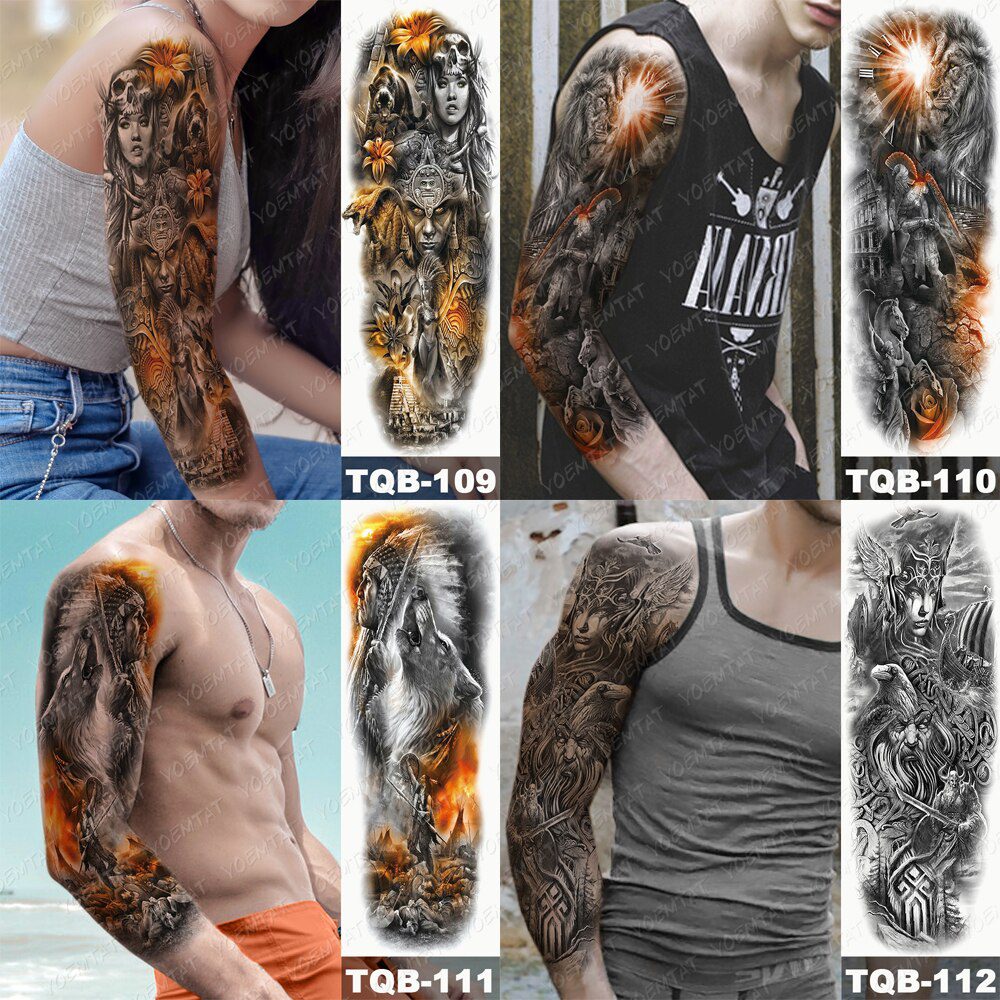 Large Arm Sleeve Tattoo Japanese Prajna Carp Dragon Waterproof Temporary Tatto Sticker God Body Art Full Fake Tatoo Women Men