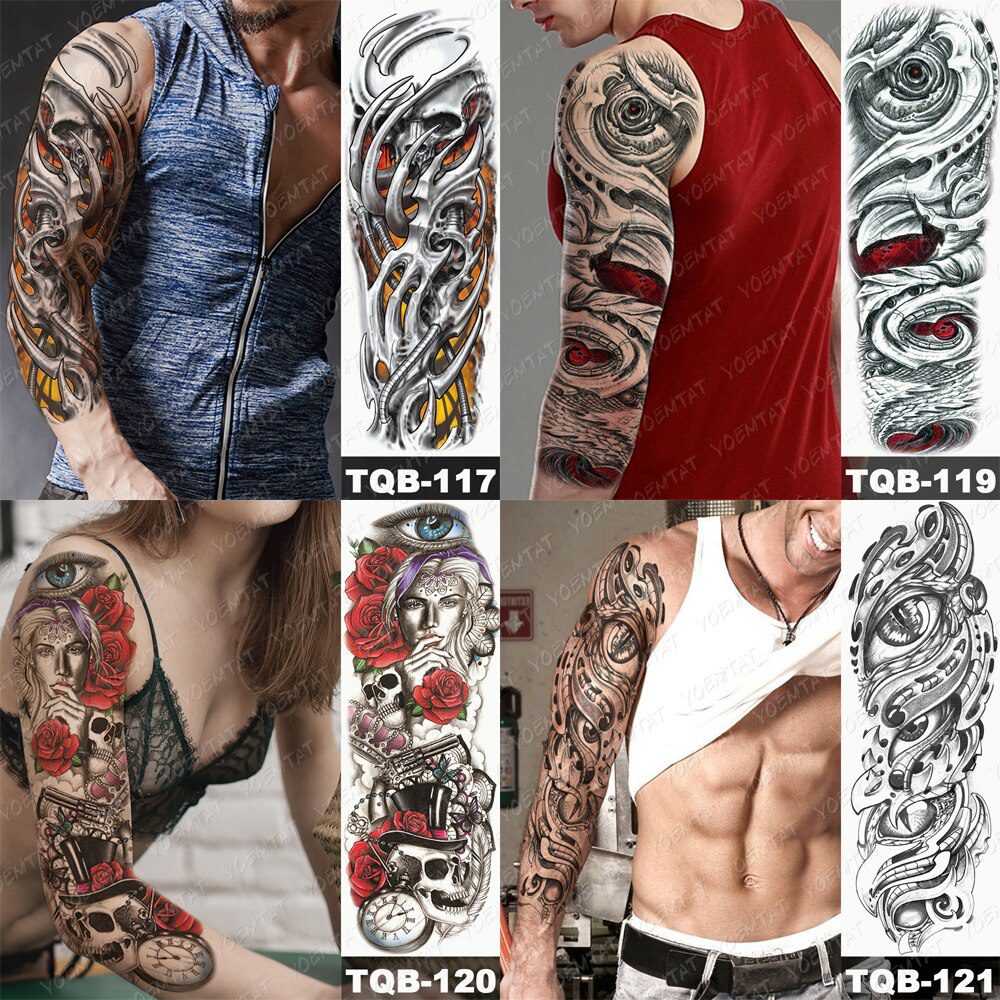 Large Arm Sleeve Tattoo Japanese Prajna Carp Dragon Waterproof Temporary Tatto Sticker God Body Art Full Fake Tatoo Women Men