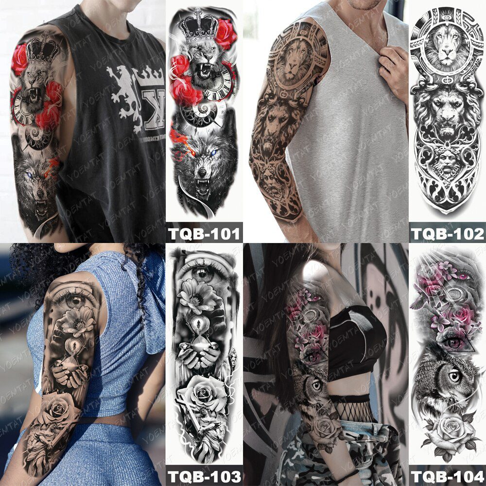 Large Arm Sleeve Tattoo Japanese Prajna Carp Dragon Waterproof Temporary Tatto Sticker God Body Art Full Fake Tatoo Women Men