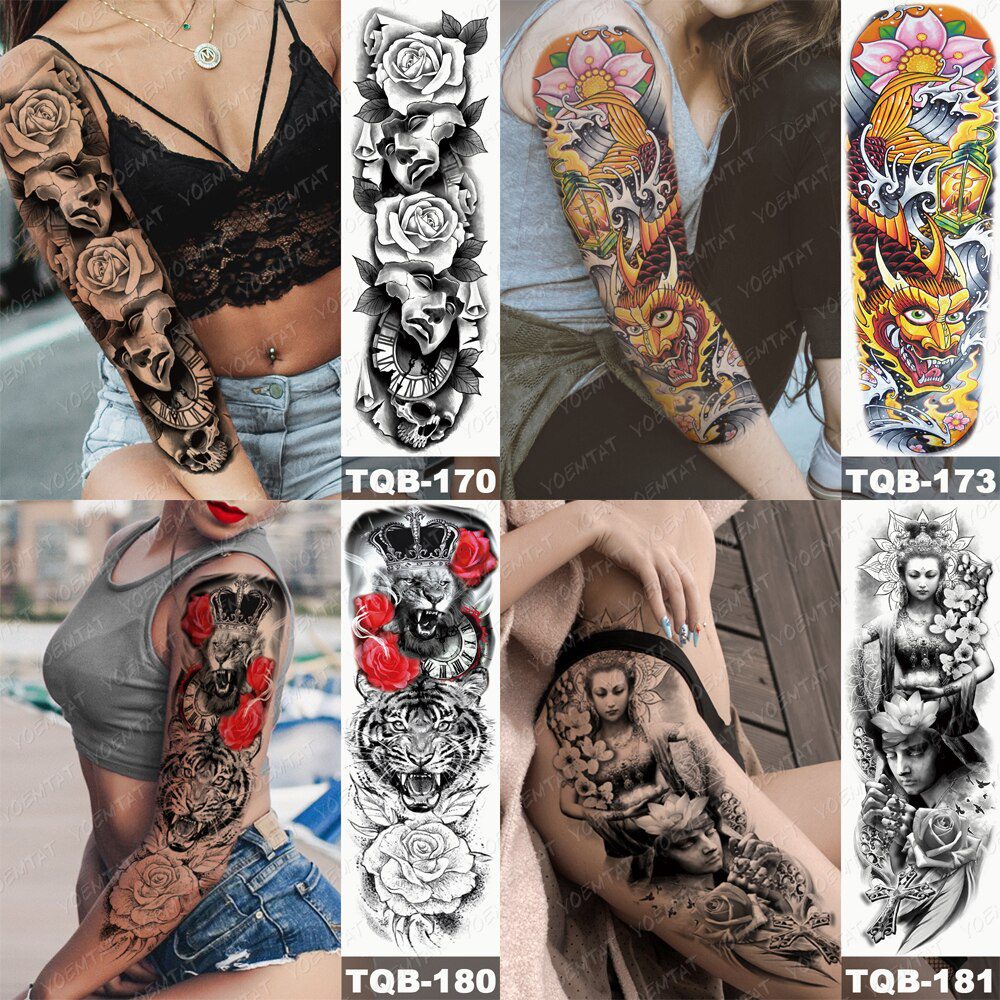 Large Arm Sleeve Tattoo Japanese Prajna Carp Dragon Waterproof Temporary Tatto Sticker God Body Art Full Fake Tatoo Women Men