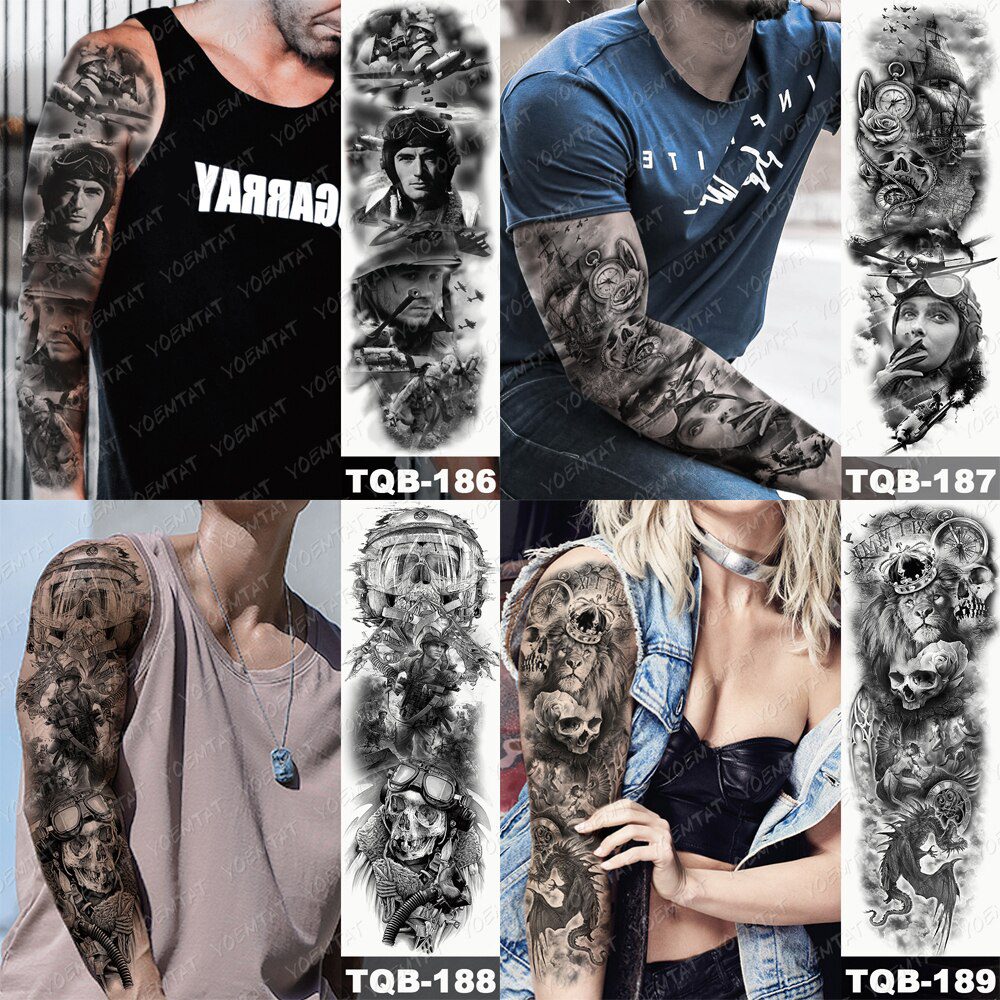 Large Arm Sleeve Tattoo Japanese Prajna Carp Dragon Waterproof Temporary Tatto Sticker God Body Art Full Fake Tatoo Women Men