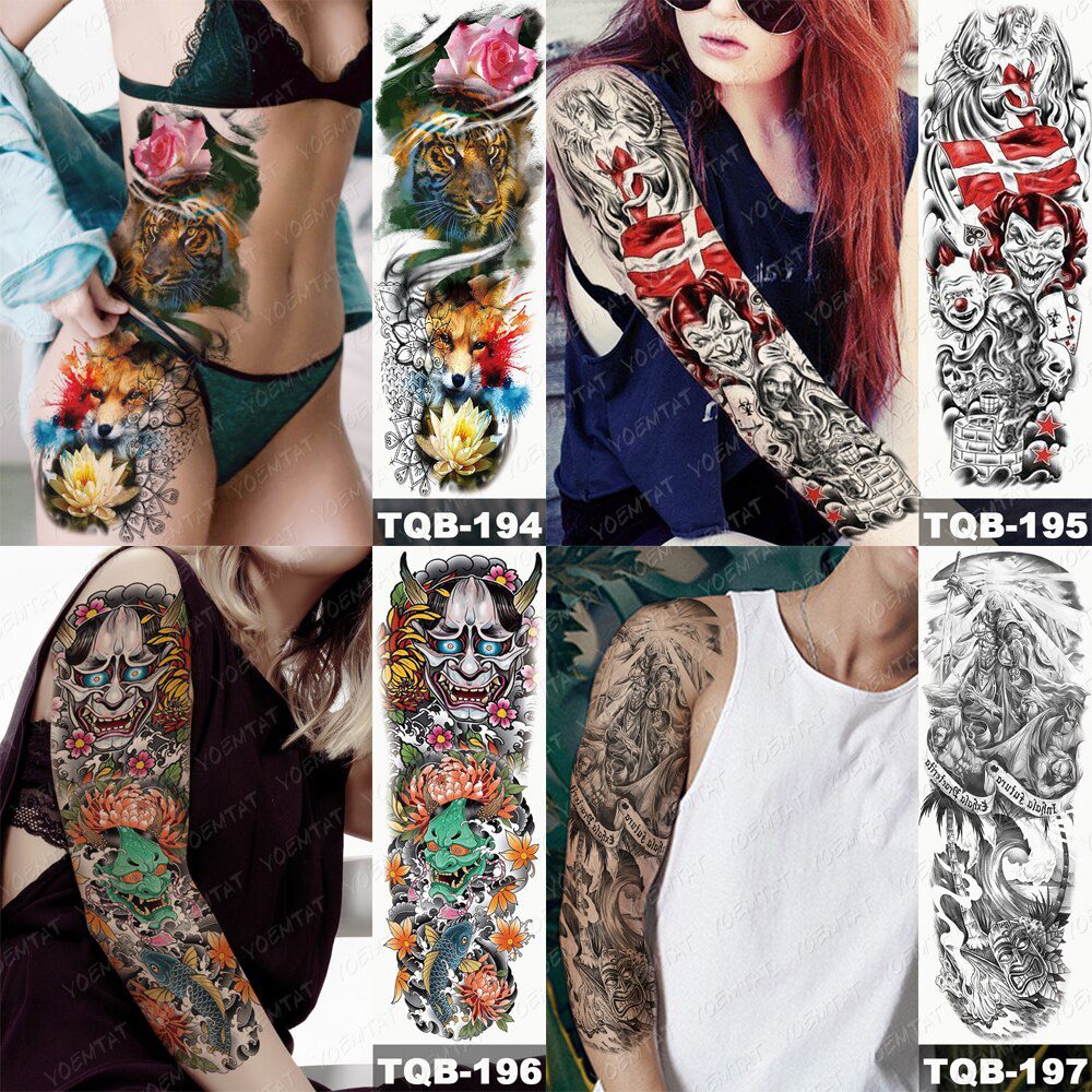 Large Arm Sleeve Tattoo Japanese Prajna Carp Dragon Waterproof Temporary Tatto Sticker God Body Art Full Fake Tatoo Women Men