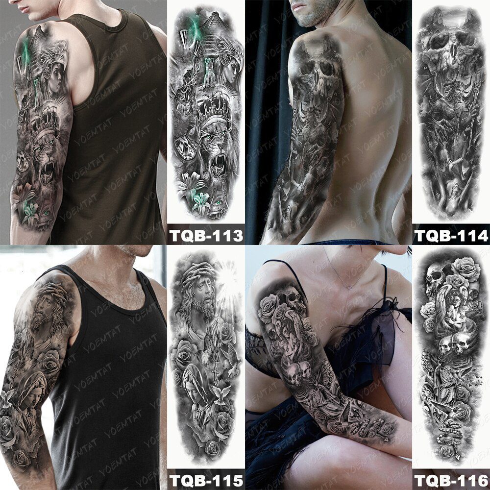 Large Arm Sleeve Tattoo Japanese Prajna Carp Dragon Waterproof Temporary Tatto Sticker God Body Art Full Fake Tatoo Women Men