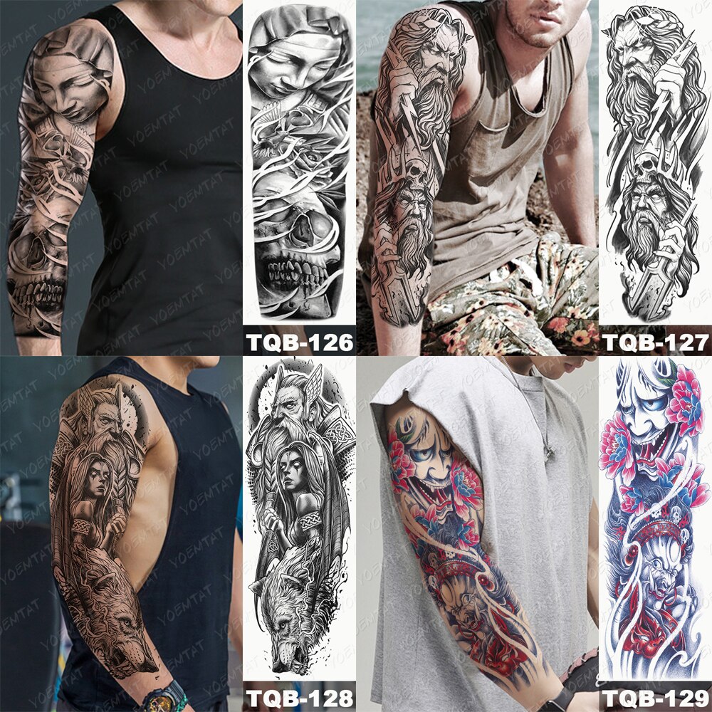 Large Arm Sleeve Tattoo Japanese Prajna Carp Dragon Waterproof Temporary Tatto Sticker God Body Art Full Fake Tatoo Women Men