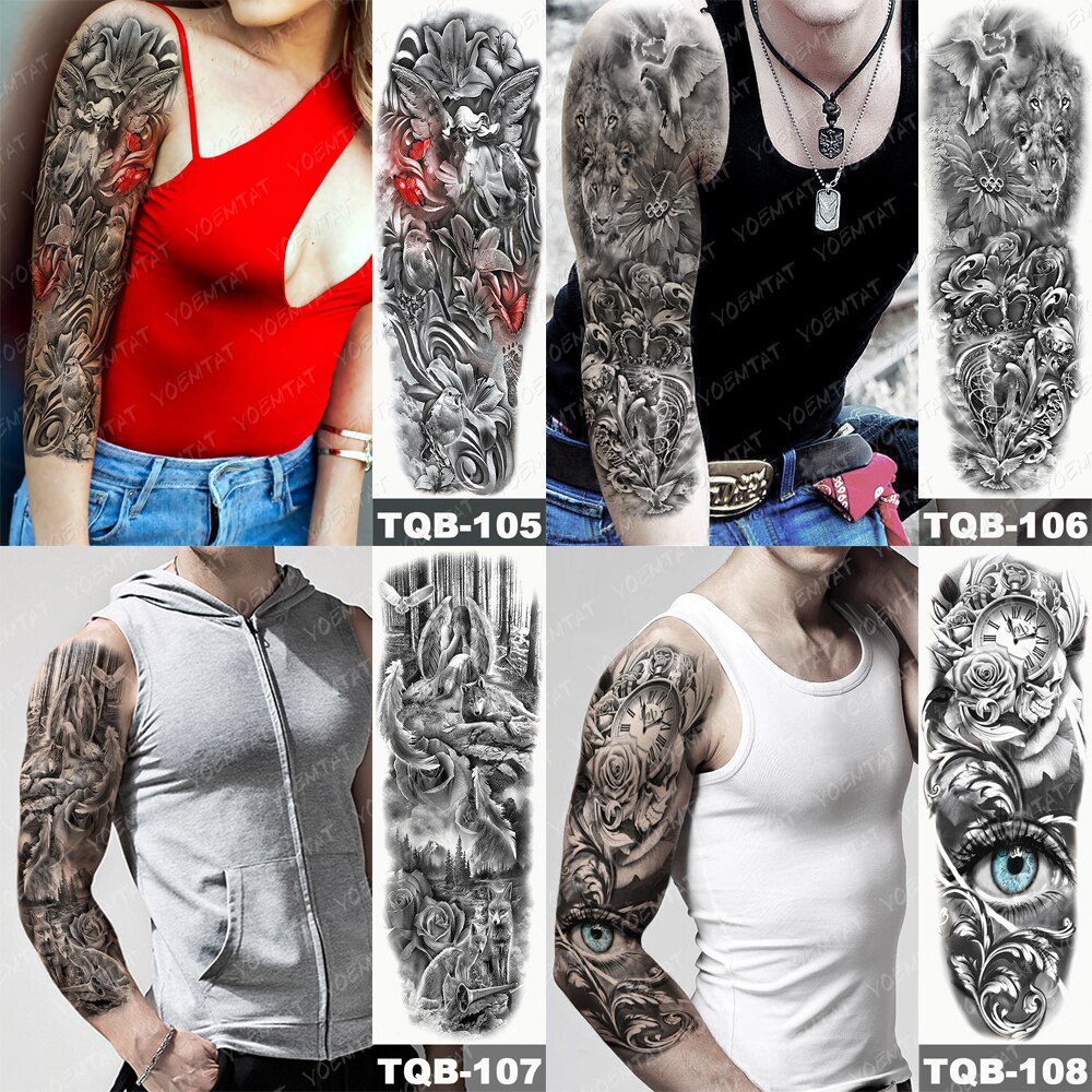 Large Arm Sleeve Tattoo Japanese Prajna Carp Dragon Waterproof Temporary Tatto Sticker God Body Art Full Fake Tatoo Women Men