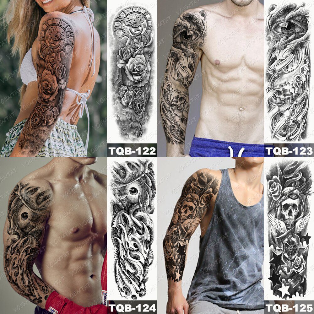 Large Arm Sleeve Tattoo Japanese Prajna Carp Dragon Waterproof Temporary Tatto Sticker God Body Art Full Fake Tatoo Women Men