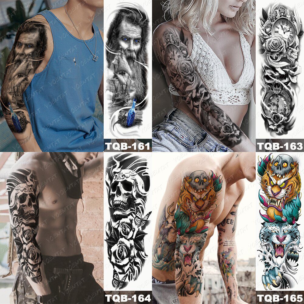 Large Arm Sleeve Tattoo Japanese Prajna Carp Dragon Waterproof Temporary Tatto Sticker God Body Art Full Fake Tatoo Women Men