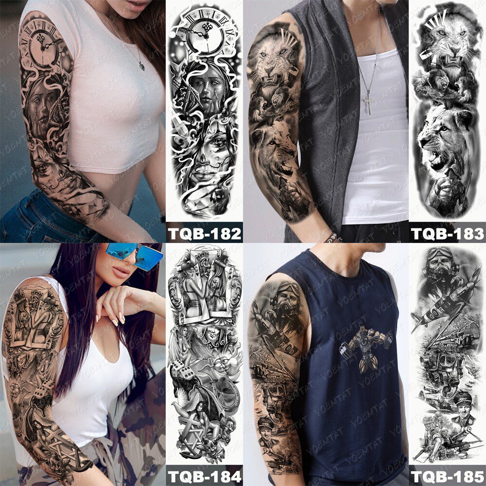 Large Arm Sleeve Tattoo Japanese Prajna Carp Dragon Waterproof Temporary Tatto Sticker God Body Art Full Fake Tatoo Women Men