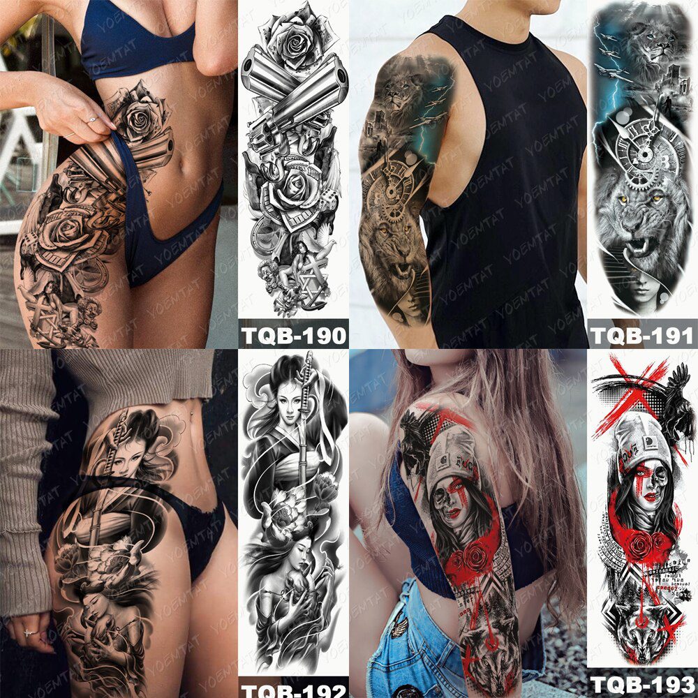 Large Arm Sleeve Tattoo Japanese Geisha Waterproof Temporary Tatto Sticker Carp Waist Leg Body Art Full Fake Tatoo Women Men