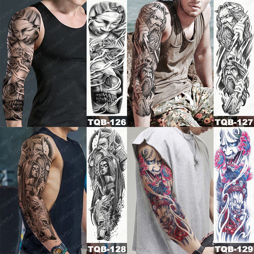 Large Arm Sleeve Tattoo Japanese Geisha Waterproof Temporary Tatto Sticker Carp Waist Leg Body Art Full Fake Tatoo Women Men