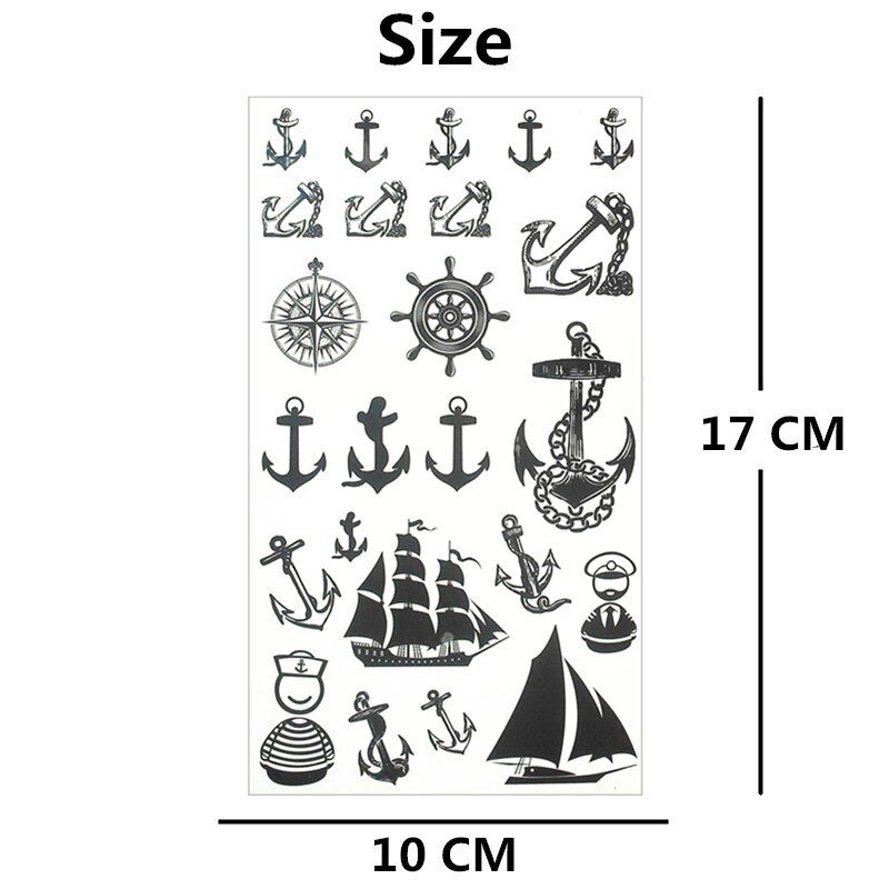 SHNAPIGN Marine Pirate Anchor Temporary Tattoo Body Art Arm Flash Tattoo Stickers 17*10cm Waterproof Fake Henna Painless Sticker