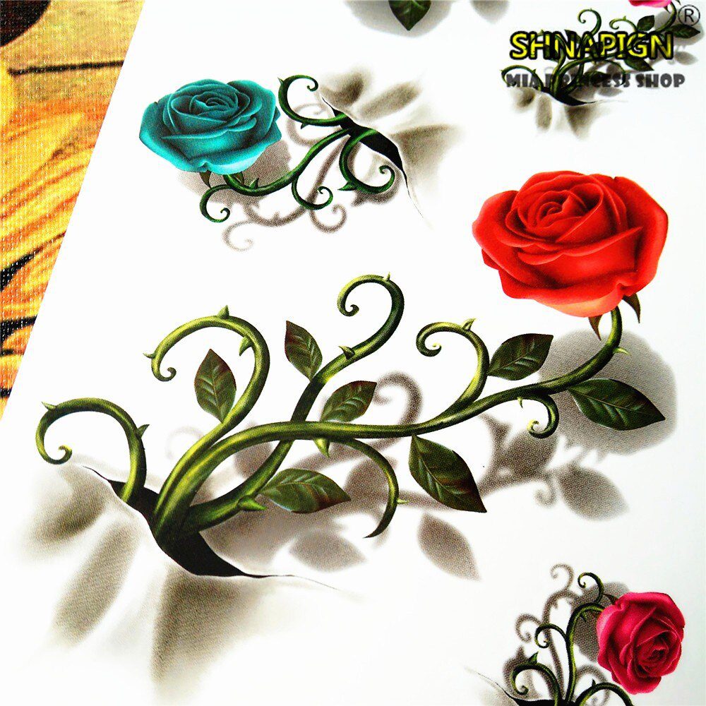 SHNAPIGN 3d Temporary Tattoo Body Art Flash Tattoo Sticker 19*9cm Waterproof Car Styling Henna Tatoo Home Decor Vintage Rose