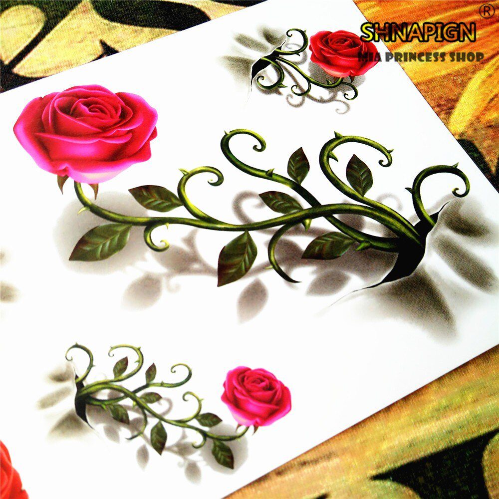 SHNAPIGN 3d Temporary Tattoo Body Art Flash Tattoo Sticker 19*9cm Waterproof Car Styling Henna Tatoo Home Decor Vintage Rose