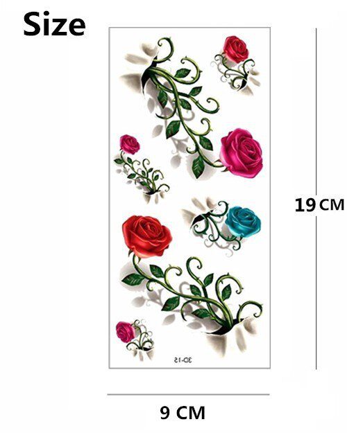 SHNAPIGN 3d Temporary Tattoo Body Art Flash Tattoo Sticker 19*9cm Waterproof Car Styling Henna Tatoo Home Decor Vintage Rose